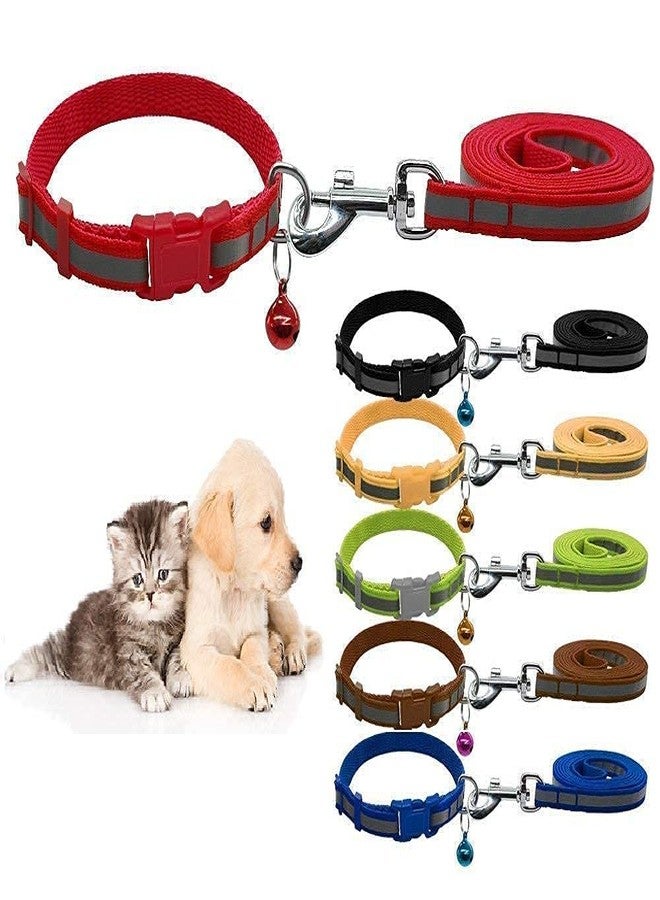 Pups&Pets Nylon Dog Leash with Collar Set for Puppy & Cats, 0.5 Inch Pet Reflective Nylon Collar with Leash Set Quick Release and Breathable Collar Set for Puppies and Dogs 15mm (Red Color) - Image 2